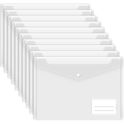 Dokumententasche A4-10 Stück Mappe A4 Transparent Dokumententasche Mappen Brieftaschen Tasche mit Druckknopf und Etikettentasche für Schule, Zuhause, Büro, Reisen und Schreibwaren (Weiß) von Smarpau