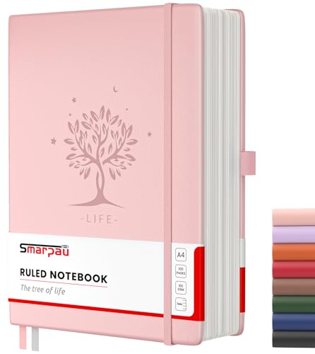 Smarpau Notizbuch A4, Hardcover Lined Journal mit 320 Seiten und 100gsm Premium-Papier, Tagebuch Leder, Der Collegeblock Notizblock Eignet Sich Zum Schreiben und Notieren, 21.5 x 28 cm-Rosa von Smarpau