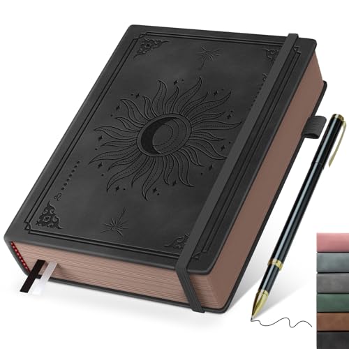 Smarpau Notizbuch A5 Liniert, Retrostil Hardcover Leder Notizblock mit 366 Seiten 100gsm Dickes Papier, Lined Journal mit Stift für Frauen Männer Arbeit Büro Schule Reisen, 14.5 x 21cm - Schwarz von Smarpau