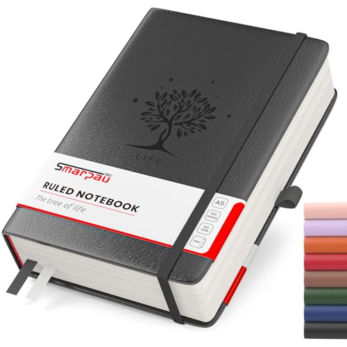 Smarpau Notizbuch B5, Hardcover Liniert Journal Mit 320 Seiten und 100gsm Premium-Papier, Leder Journal，Der Collegeblock Notizblock Eignet Sich Zum Schreiben und Notieren, 19 x 25 cm-Schwar von Smarpau