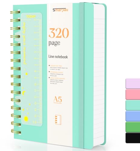 Smarpau Spiral Notizbuch A5, Hardcover PVC Lined Journal mit 320 Seiten und 100gsm Premium-Papier, Der Collegeblock Notizblock Eignet Sich Zum Schreiben und Notieren, 14.5 x 21cm-Aquamarin von Smarpau
