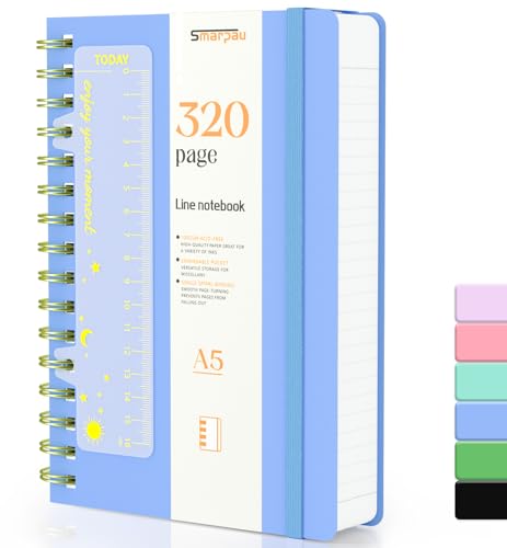 Smarpau Spiral Notizbuch A5, Hardcover PVC Lined Journal mit 320 Seiten und 100gsm Premium-Papier, Der Collegeblock Notizblock Eignet Sich Zum Schreiben und Notieren, 14.5 x 21cm-Aquamarin von Smarpau