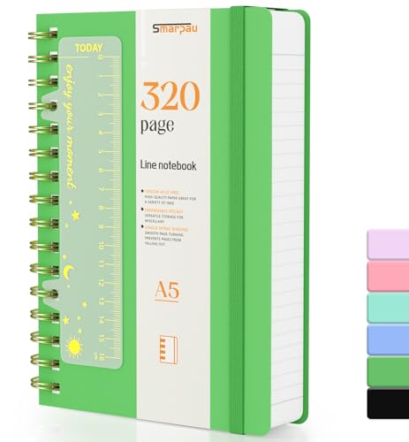 Smarpau Spiral Notizbuch A5, PVC Hardcover Lined Journal mit 320 Seiten und 100gsm Premium-Papier, Der Collegeblock Notizblock Eignet Sich Zum Schreiben und Notieren, 14.5 x 21cm-Fruchtgrün von Smarpau