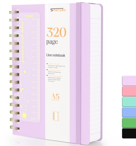 Smarpau Spiral Notizbuch A5 Ringbuch, Liniert Journal, Hardcover PVC Notizbücher 320 Seiten 100gsm Dickes Papier zum Schreiben, Notizbücher für Frauen Männer Arbeit Büro Schule, 14.5 x 21cm-Lila Smarpau Spiral Notizbuch A5 Ringbuch, Liniert Journal, Hardcover PVC Notizbücher 320 Seiten 100gsm Dickes Papier zum Schreiben, Notizbücher für Frauen Männer Arbeit Büro Schule, 14.5 x 21cm-Lila von Smarpau