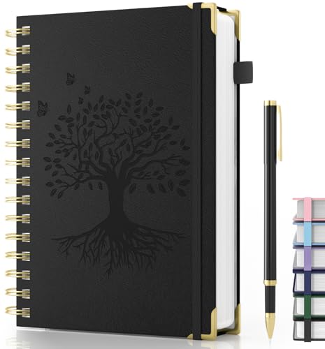 Smarpau Spiral Notizbuch A5 mit Stift, 240 Seiten Hardcover Lined Journal mit 100gsm Premium-Papier, Der Collegeblock Notizblock Eignet Sich Zum Schreiben Und Notieren, 14.5 x 21 cm-Schwarz von Smarpau