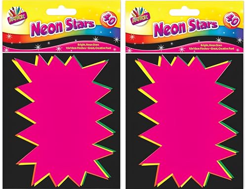 2 x 40 neonfarbene fluoreszierende Sterne, 15 cm x 10 cm, sortierte Neon-Karteikarten, ideal für kreativen Spaß, gebündelt von Smart Cutie 2 x 40 neonfarbene fluoreszierende Sterne, 15 cm x 10 cm, sortierte Neon-Karteikarten, ideal für kreativen Spaß, gebündelt von Smart Cutie von Smart Cutie