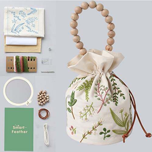 Smart-Feather Stickerei Kordel Tasche Kits mit Mustern, Needlepoint Sewing Handtasche Kit für Anfänger, Stickerei Start Kit mit Hoop (A) von Smart-Feather