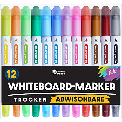 Whiteboard Marker von SmartPanda – Whiteboard Stifte, Folienstift Abwischbar - Doppelspitze, Breite und Feine – Abwischbare Stifte, non Permanent Marker, Whiteboardmarker – 12er Set von Smart Panda