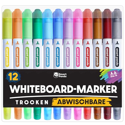 Whiteboard Marker von SmartPanda – Whiteboard Stifte, Folienstift Abwischbar - Doppelspitze, Medium und Fein – Abwischbare Stifte, non Permanent Marker, Whiteboardmarker – 12er Set von Smart Panda