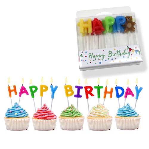 Candelo 14er Set Geburtstagskerzen Kuchenkerzen - Buchstabenkerzen für Geburtstagstorte ohne Duft - Happy Birthday Kerze Geburtstag Kuchen Dekoration von Candelo