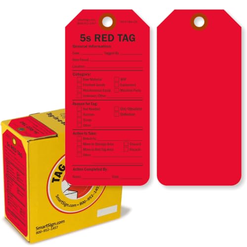 SmartSign 100 Stück 5S fluoreszierende rote Etiketten in Box, 7,6 x 15,9 cm, 13 pt dicke, beschreibbare Kartonanhänger, doppelseitig, vorgestanztes Loch mit Faser-Patch, für Werkstattorganisation SmartSign 100 Stück 5S fluoreszierende rote Etiketten in Box, 7,6 x 15,9 cm, 13 pt dicke, beschreibbare Kartonanhänger, doppelseitig, vorgestanztes Loch mit Faser-Patch, für Werkstattorganisation von SmartSign