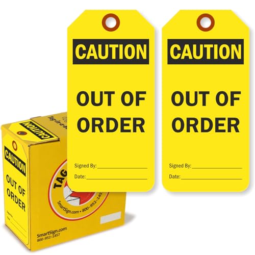 SmartSign 100 Stück "Caution Out of Order" fluoreszierende gelbe Etiketten in Box, 7,6 x 15,9 cm, 13pt beschreibbare Kartonanhänger, doppelseitig, vorgestanztes Loch mit Faser-Patch, für Ausrüstung SmartSign 100 Stück "Caution Out of Order" fluoreszierende gelbe Etiketten in Box, 7,6 x 15,9 cm, 13pt beschreibbare Kartonanhänger, doppelseitig, vorgestanztes Loch mit Faser-Patch, für Ausrüstung von SmartSign