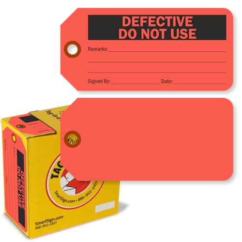 SmartSign 100 Stück "Defektive Do Not Use" fluoreszierende rote Etiketten in Box, 7,6 x 15,9 cm, 13pt beschreibbare Kartonanhänger, doppelseitig, vorgestanztes Loch mit Faser-Patch, für Ausrüstung SmartSign 100 Stück "Defektive Do Not Use" fluoreszierende rote Etiketten in Box, 7,6 x 15,9 cm, 13pt beschreibbare Kartonanhänger, doppelseitig, vorgestanztes Loch mit Faser-Patch, für Ausrüstung von SmartSign