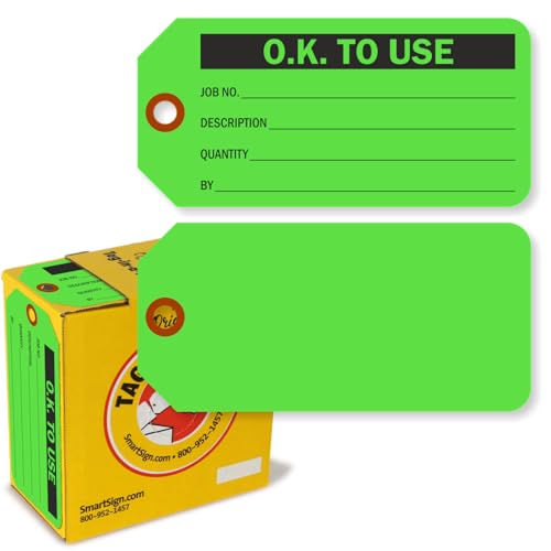SmartSign 100 Stück "O.K. to USE" fluoreszierende grüne Etiketten in Box, 7,6 x 15,9 cm, 13 pt dicke, beschreibbare Kartonanhänger, doppelseitig, vorgestanztes Loch mit Faser-Patch, für Ausrüstung SmartSign 100 Stück "O.K. to USE" fluoreszierende grüne Etiketten in Box, 7,6 x 15,9 cm, 13 pt dicke, beschreibbare Kartonanhänger, doppelseitig, vorgestanztes Loch mit Faser-Patch, für Ausrüstung von SmartSign