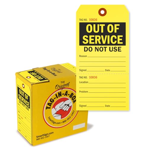 SmartSign 100 Stück "Out of Service Do Not Use" fluoreszierende gelbe Etiketten in Box, 7,6 x 15,9 cm, 13pt beschreibbare Kartonanhänger, 2-seitig, vorgestanztes Loch mit Faser-Patch, für Ausrüstung SmartSign 100 Stück "Out of Service Do Not Use" fluoreszierende gelbe Etiketten in Box, 7,6 x 15,9 cm, 13pt beschreibbare Kartonanhänger, 2-seitig, vorgestanztes Loch mit Faser-Patch, für Ausrüstung von SmartSign
