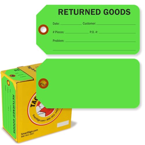 SmartSign 100 Stück "Returned Goods" fluoreszierende grüne Etiketten in Box, 7,6 x 15,9 cm, 13 pt dicke, beschreibbare Kartonanhänger, doppelseitig, vorgestanztes Loch mit Faser-Patch, für Ausrüstung SmartSign 100 Stück "Returned Goods" fluoreszierende grüne Etiketten in Box, 7,6 x 15,9 cm, 13 pt dicke, beschreibbare Kartonanhänger, doppelseitig, vorgestanztes Loch mit Faser-Patch, für Ausrüstung von SmartSign