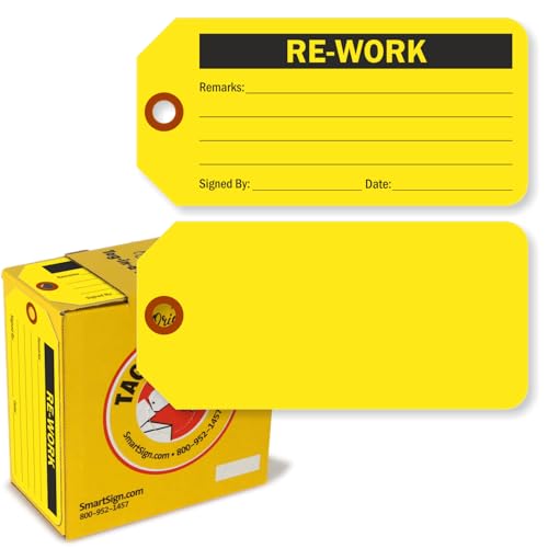 SmartSign 100 Stück "Rework" fluoreszierende gelbe Etiketten in Box, 7,6 x 15,9 cm, 13 pt dicke, beschreibbare Kartonanhänger, doppelseitig, vorgestanztes Loch mit Faser-Patch, für Ausrüstung SmartSign 100 Stück "Rework" fluoreszierende gelbe Etiketten in Box, 7,6 x 15,9 cm, 13 pt dicke, beschreibbare Kartonanhänger, doppelseitig, vorgestanztes Loch mit Faser-Patch, für Ausrüstung von SmartSign