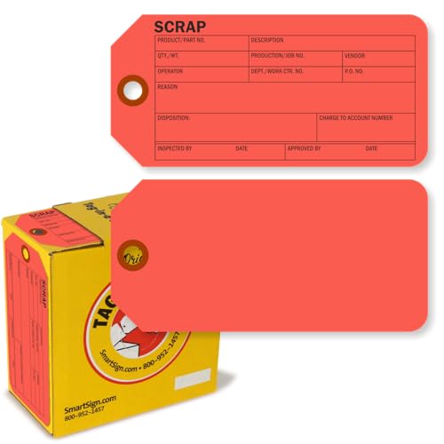 SmartSign 100 Stück "Scrap" fluoreszierende rote Etiketten in Box, 7,6 x 15,9 cm, 13pt beschreibbare Kartonanhänger, doppelseitig, vorgestanztes Loch mit Faser-Patch, für Produktionskontrolle SmartSign 100 Stück "Scrap" fluoreszierende rote Etiketten in Box, 7,6 x 15,9 cm, 13pt beschreibbare Kartonanhänger, doppelseitig, vorgestanztes Loch mit Faser-Patch, für Produktionskontrolle von SmartSign
