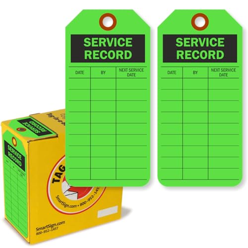 SmartSign 100 Stück "Service Record" fluoreszierende grüne Etiketten in Box, 7,6 x 15,9 cm, 13 pt dicke, beschreibbare Kartonanhänger, doppelseitig, vorgestanztes Loch mit Faser-Patch, für Wartungs SmartSign 100 Stück "Service Record" fluoreszierende grüne Etiketten in Box, 7,6 x 15,9 cm, 13 pt dicke, beschreibbare Kartonanhänger, doppelseitig, vorgestanztes Loch mit Faser-Patch, für Wartungs von SmartSign