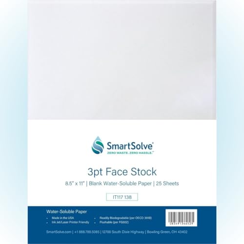 SmartSolve 3 pt. Wasserlösliches Papier | löst sich schnell in Wasser | biologisch abbaubar | umweltfreundlich | druckerkompatibel | Basteln, Zeichnen, Notizen | Briefgröße, 21,6 x 27,9 cm | Packung von SmartSolve