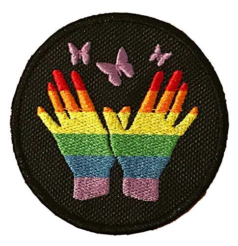 Smartbadge® LGBTQ Aufnäher zum Aufnähen oder Aufbügeln, Motiv: Gay Pride Hände, Schmetterlinge, Regenbogenfarben von Smartbadge