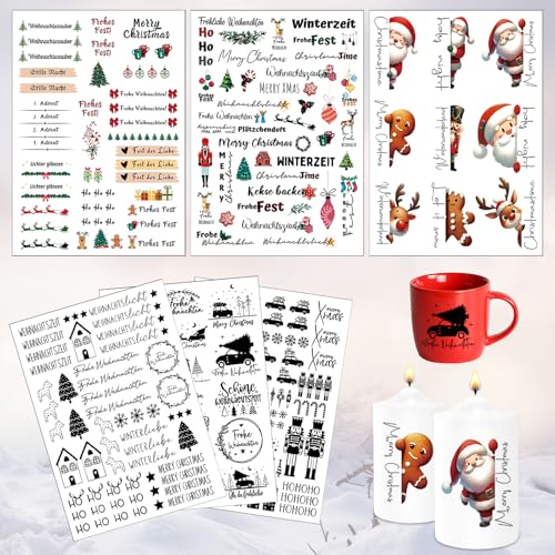 Smdbzda 6 Stück Kerzentattoos Weihnachten, Weihnachtens Kerzen Tattoo, Weihnachtens kerzen folie, Kerzentattoos Wassertransferdruck, Kerzenfolie Weihnachten, Weihnachts Sticker Kerzen Dekorieren von Smdbzda