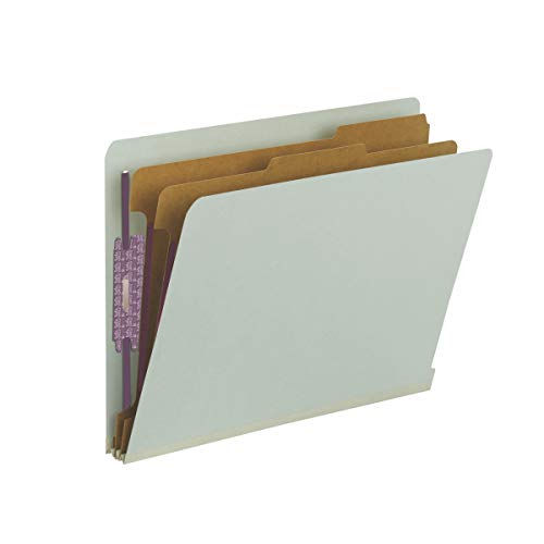 Smead 100% recycelte Presskarton-Klassifizierungsmappe mit SafeSHIELD-Verschlüssen, 2 Trennwänden, 5,1 cm Erweiterung, Briefgröße, grau/grün, 10 Stück pro Box (26810) von Smead