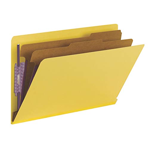 Smead 100% recycelte Presskarton-Klassifizierungsmappe mit SafeSHIELD-Verschlüssen, 2 Trennwänden, 5,1 cm Erweiterung, legale Größe, gelb, 10 Stück pro Box (29789) von Smead