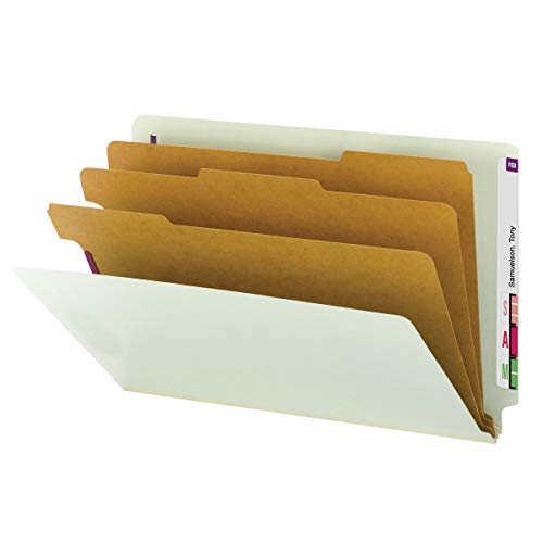 Smead 100% recyceltes End-Tab Presspappe Klassifizierungsordner mit SafeSHIELD-Verschlüssen, 3 Trennwände, 7,6 cm Erweiterung, legale Größe, grau/grün, 10 Stück pro Box (29820) von Smead
