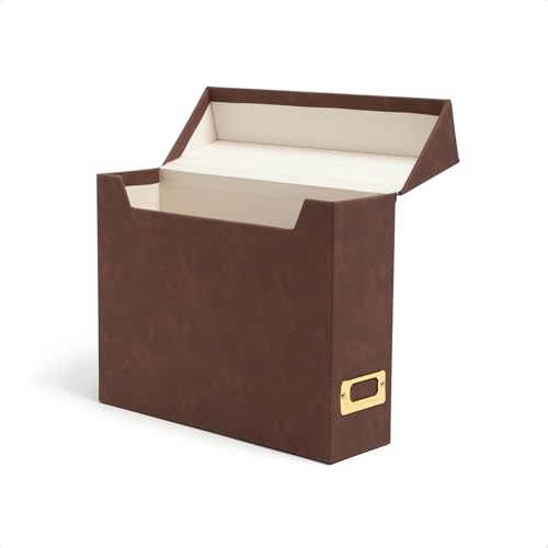 Smead Aktenbox mit Klappdeckel, 25,4 x 9,4 x 33 cm, braunes veganes Leder, goldfarbenes Metallschild (70234) von Smead