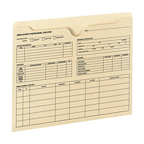 Smead Employee Record File Jacket, verstärkt, gerader Schnitt, flach, keine Erweiterung, Briefgröße, Manila, 20 Stück pro Packung (77100) von Smead