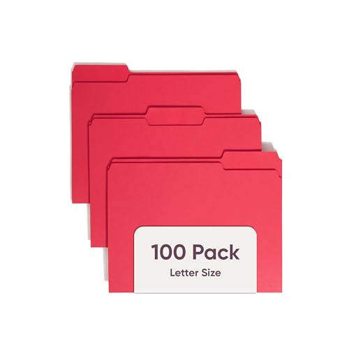 Smead Farbiger Aktenordner, 1/3-Schnitt, Briefgröße, Rot, 100 Stück pro Box (12743) von Smead