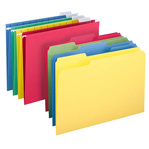 Smead Hängemappen-Set, Briefgröße, Set mit 24 Hängeregistern und 24 Aktenordnern, verschiedene Farben (Rot, Gelb, Blau, Grün) von Smead