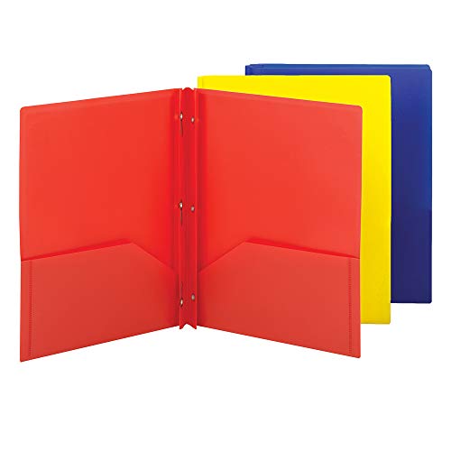 Smead Poly Two-Pocket Folder, Three-hole Punch Fasteners, Letter Size, Assorted Colors: Red, Blue, Yellow, 3 per Pack (87738) von Smead