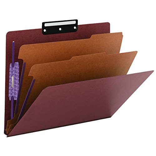 Smead Pressboard Klassifikationsmappe mit SafeSHIELD-Verschlüssen, 1/3-geschnittene, flache Metalllasche, 2 Trennblätter, 5,1 cm Exp, Briefgröße, Rot, 10 Stück pro Box (14230) von Smead