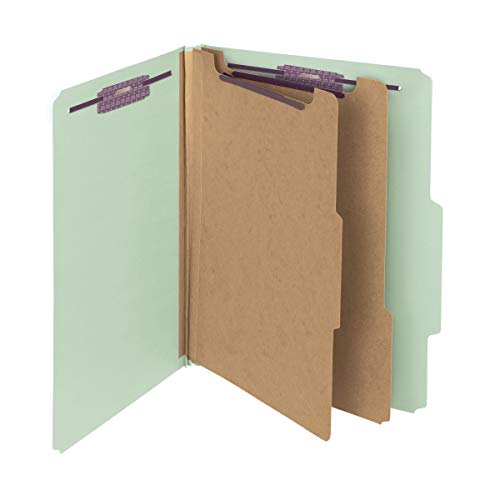 Smead Pressboard-Klassifizierungsmappe, mit SafeSHIELD®-Verschlüssen, 2 Trennblätter, 5,1 cm Erweiterung, Briefgröße, grau/grün, 20 Stück pro Box (14074) von Smead