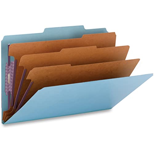 Smead Pressboard-Klassifizierungsmappe, mit SafeSHIELD-Verschlüssen, 3 Trennblätter, 7,6 cm Erweiterung, legale Größe, Blau, 10 pro Box (19094) von Smead