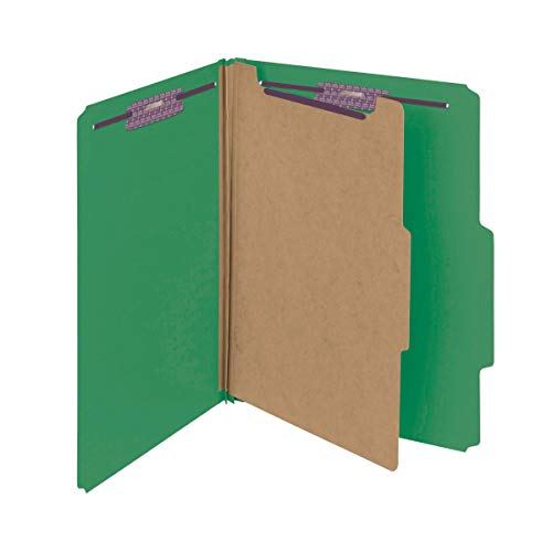 Smead Pressboard Klassifizierungsmappe mit SafeSHIELD Verschlüssen, 1 Trennwand, 2 Zoll Erweiterung, Briefgröße, grün, 10 Stück pro Box (13733) von Smead