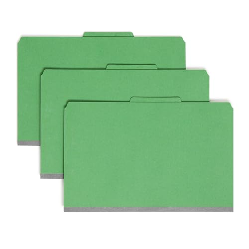 Smead Pressbrett-Klassifizierungsmappe mit SafeSHIELD-Verschlüssen, 2 Trennwänden, 2 Zoll Erweiterung, rechtliche Größe, grün, 10 Stück pro Box (19033) von Smead