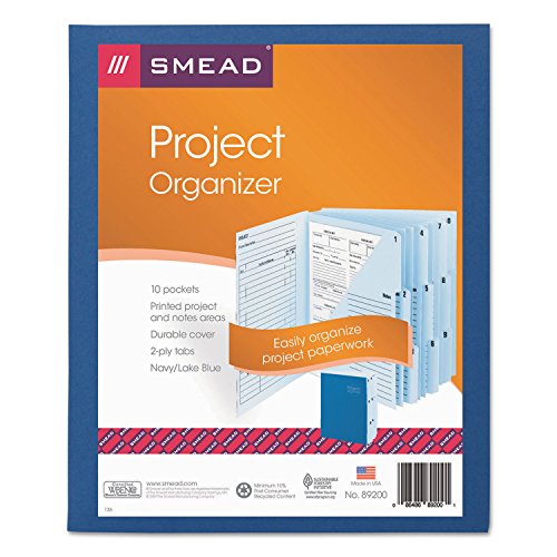 Smead Projekt-Organizer, 10 Taschen, geschlossene Seiten, vorgedruckte Vorlagen, verstärkte Reiter, Briefgröße, Marineblau/Seeblau (89200) von Smead