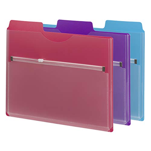 Smead Projektorganizer mit Reißverschluss-Tasche, 1/3-Schnitt-Register, Briefgröße, verschiedene Farben, 3 pro Packung (89617) von Smead