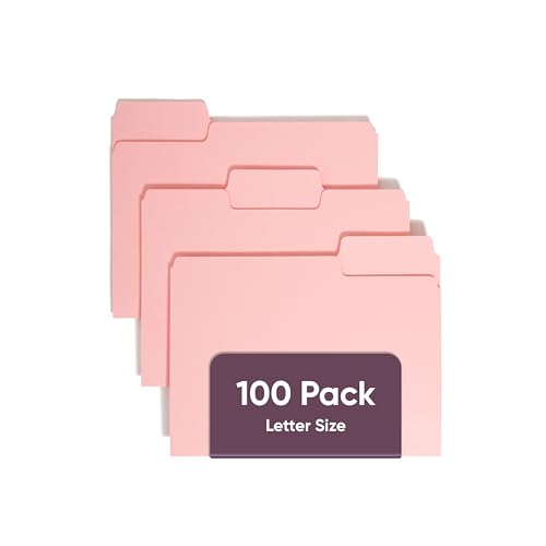 Smead Standard-Aktenordner, 100 Stück, Rosa, 1/3-geschnittene Reiter, Briefgröße (12643) von Smead