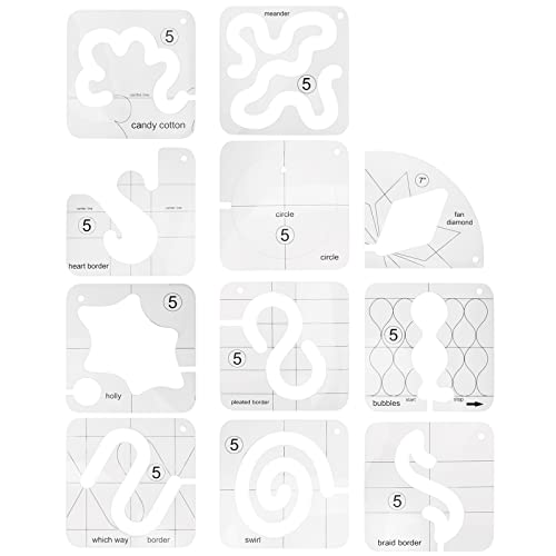 Smgda Quilt-Vorlagen-Set, 11-teiliges Nähmaschinen-Inlands-Freibewegungsschablonen-Lineal, transparent für Quilt-Design, für Anfänger und Profis von Smgda