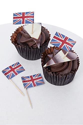 Smiffys Cupcake-Topper aus Papier, Motiv: Union Jack, Vintage-Stil, 12 Stück, Union Jack-Verkleidung, Partyartikel von Smiffys