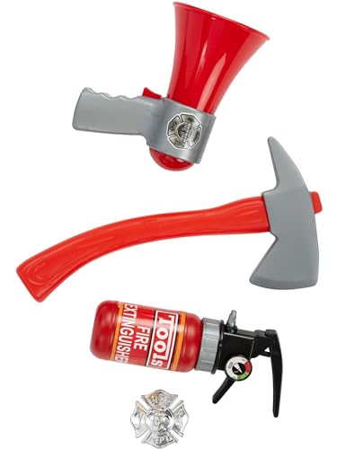 Smiffys Kit Feuerwehrmann, 4-teilig, rot, Feuerlöscher, Abzeichen, Megaphon und Hammer von Smiffys