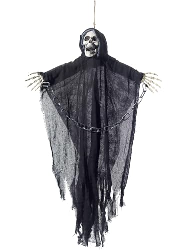 Smiffys Sensenmannskelett-Hängedekoration, Schwarz, mit und Ketten, 70cmx90cm / 28inx35in von Smiffys