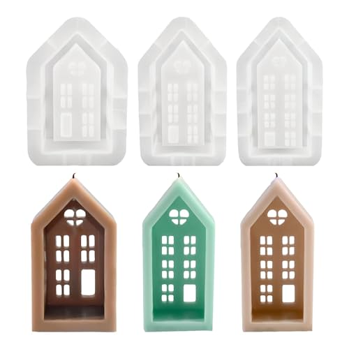3Stück Silikonformen Gießformen Häuser - Silikonform Haus Kerzenhalter,Silikonformen Gießformen Kerzenhalter Haus,Gießformen Silikon Weihnachten,Silikon Gießformen Für Gips Hausform,(S+M+L) von Smileshiney