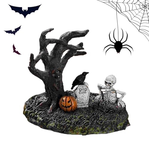 Halloween-Figuren | Baum Schädel Kürbis Grabstein Figur – Harz Gothic Ornamente für Indoor Home Tisch Kamin Kaminsims Bücherregal Schlafzimmer Halloween Display von Smileshiney