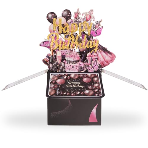 3D Pop-Up Geburtstagskarte – Handgemachte Klappkarte mit Kuchen-Motiv – Kreative Geburtstagskarte für Kinder und Erwachsene – Inklusive Umschlag und Grußkarte (Rosa) von Smilfree