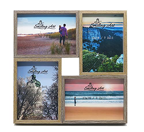 Smiling Art Bilderrahmen Fotorahmen Collage für mehrere Fotos, Foto Collage aus MDF Holz mit Glas (Braun+Dunkelbraun, 4x13x18 cm) von Smiling Art